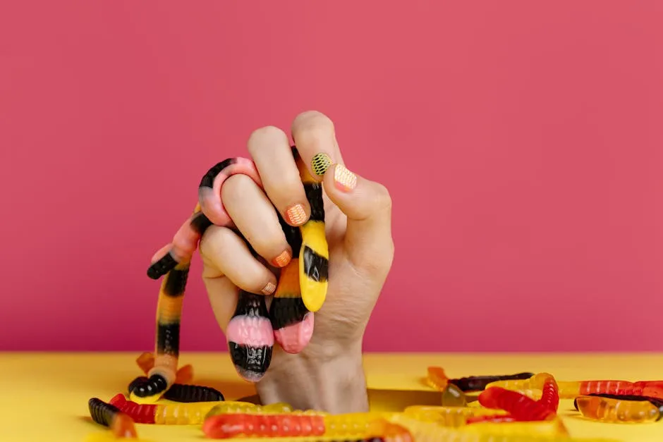 Mini charms og stickers på sommernegle 2026 kunstige negle